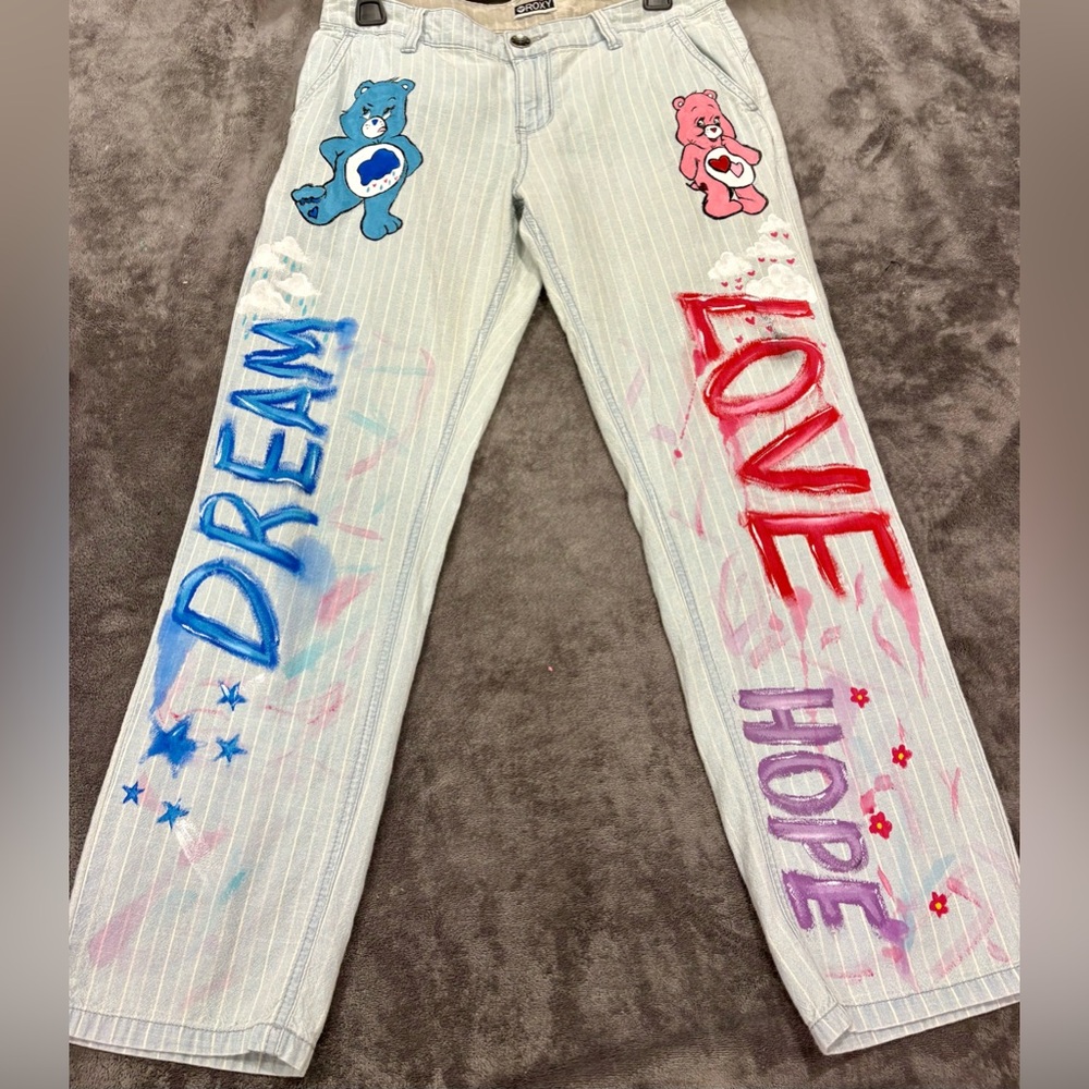 Roxy Woman’s Size 7 Pants Care Bear Pants Hand Painted